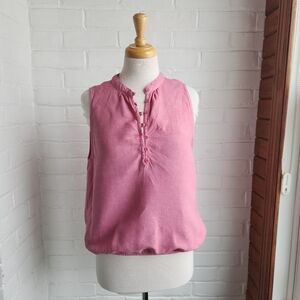 Cloth & Stone Pink Sleeveless Linen Rayon Half Button Tank Women's Large